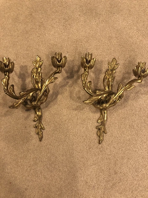 Set 2 Vintage Candelabra Wall Sconce 2 arm Solid Brass tulip ornate