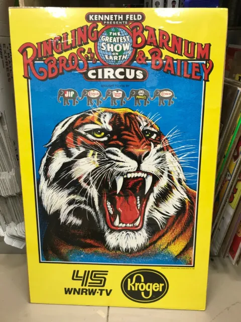 Vintage Ringling Bros Circus Poster 24" X 37" 1989 Edition Growling Tiger Kroger