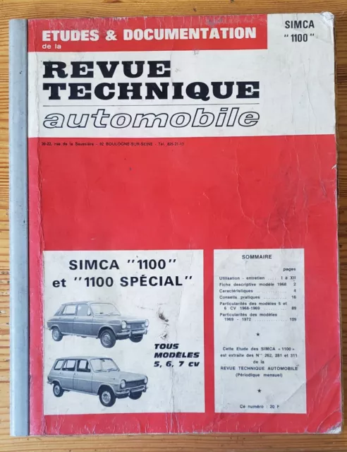 Revue Technique Automobile Rta Simca 1100 Et 1100 Special  - 1972