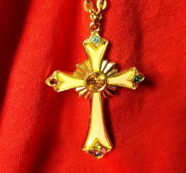 Jerusalem Catholic Gemstone Cross Religious Pendant Medal  ††† Elegance Vintage