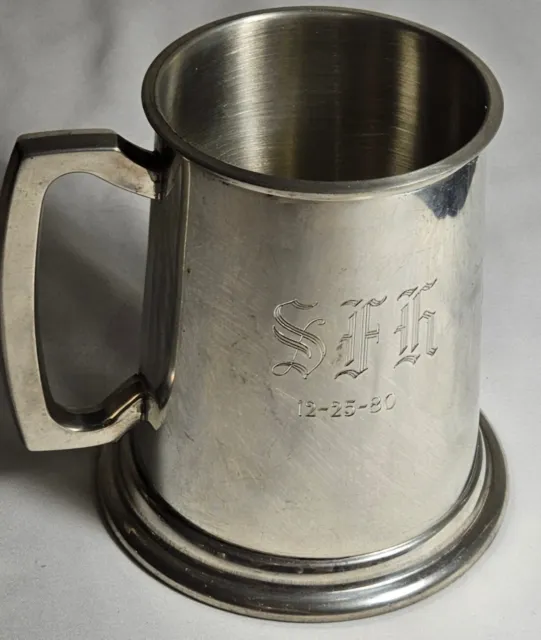 1980 Eales of Sheffield Pewter Tankard Made in England, Glass Bottom. Date 12-80