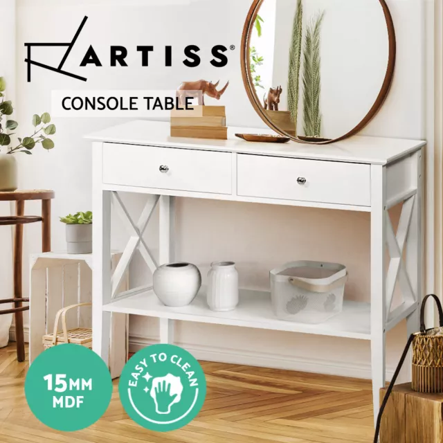 Artiss Console Table Hallway Table With Storage Drawers White Entry Table