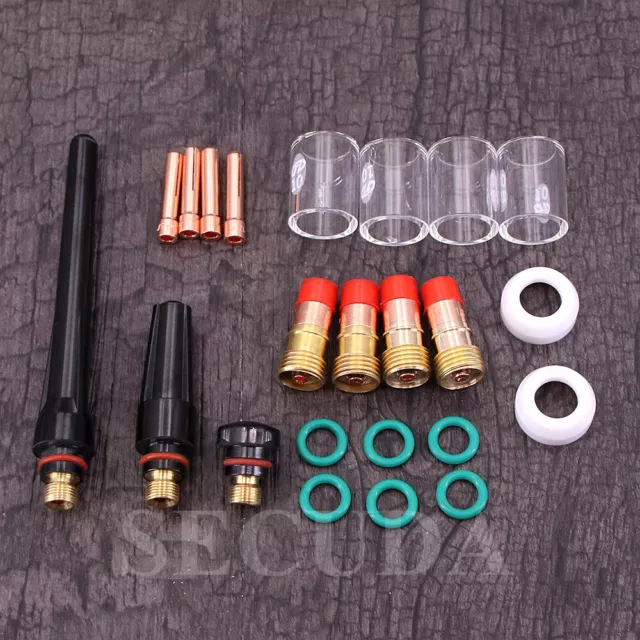 23Pcs TIG Welding Torch Stubby Gas Lens Pyrex Glass Cup Kit For WP17/18/26