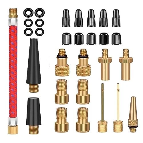 21 Pièces Kit Adaptateurs Pompe à Vélo DV SV AV - Avec Tuyau Et Boîte De Rangement