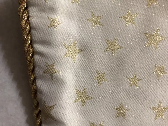 Christmas Tree Skirt White & Gold Glitter Stars Large 54" Diameter Corded Trim