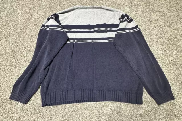 Tommy Hilfiger Colorblock Striped Crew Neck Sweater Crest Logo Men L Gray Blue 3