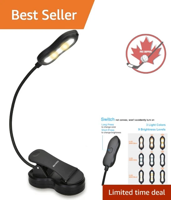Clip Book Light with Eye Care Reading, 3 Color x 3 Brightness, Up to 60 Hours