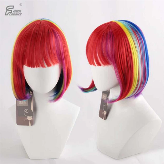 Rainbow-colored short straight Bob hair costume ball fans cos wigs new