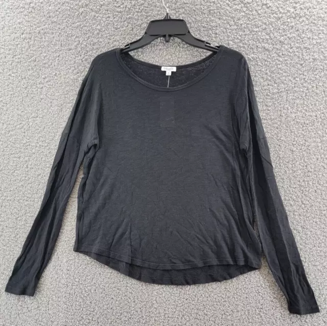 Splendid Zander Slub Long Sleeve Tee Women's XS Black Solid Round Neck Pullover