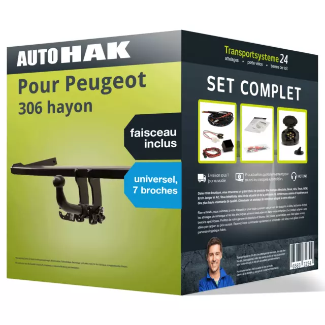 Attelage pour Peugeot 306 hayon 97-01 Amovible Auto Hak + Faisceau uni 7 broches