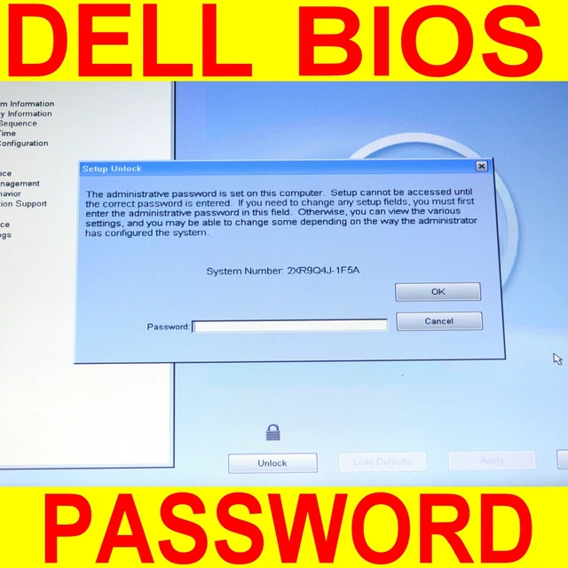 DELL BIOS UNLOCK Service System Admin BIOS Password PRECISION 1F5A