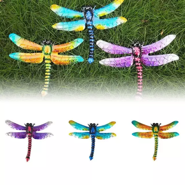 3× Metal Dragonfly Garden/Home Wall Stake Fence Art Ornament Hanging Decor Gift