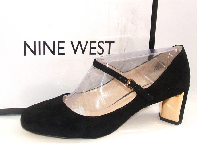 NINE WEST FADILLA Size 6 Wide Fit Black Real Suede Leather Mary