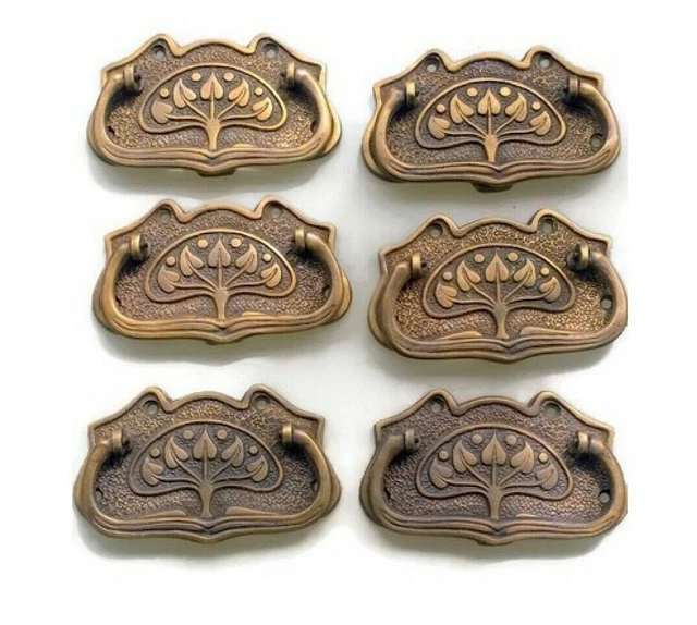 6 medium DECO cabinet handles solid brass furniture vintage age old style 95mm B