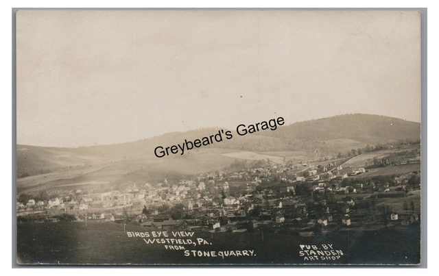 RPPC Aerial View of WESTFIELD PA from Quarry Tioga County Real Photo Postcard