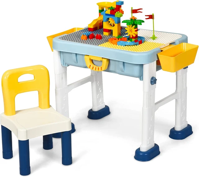 Set Tavolo E Sedia per Bambini 3+ Anni, Tavolo Da Costruzione a Doppia Faccia pe