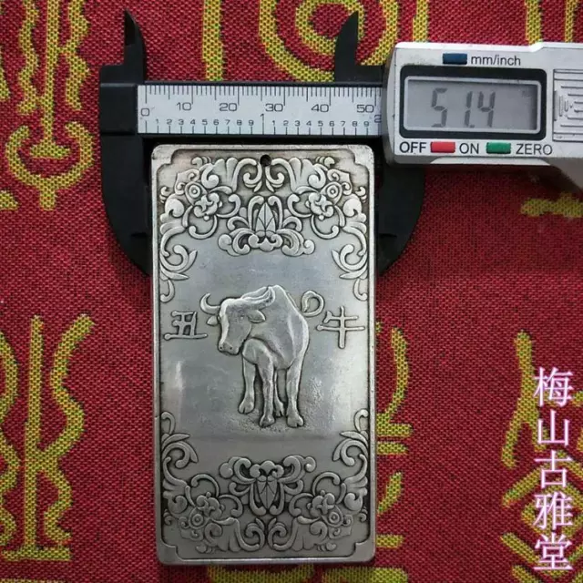 1pc Tibetan Silver Tibet Statue Chinese Zodiac Ox Amulet Thangka Feng shui