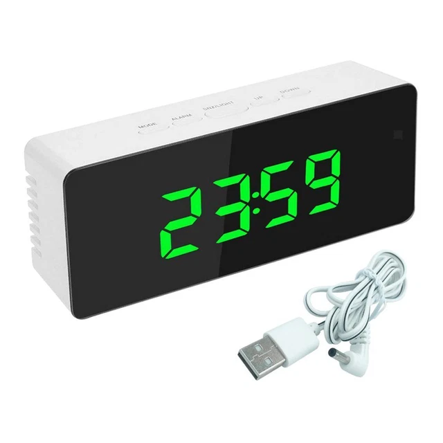 Mirror LED Digital Alarm Clock Bedside Snooze Sleep Timer 12/24 Hours Green