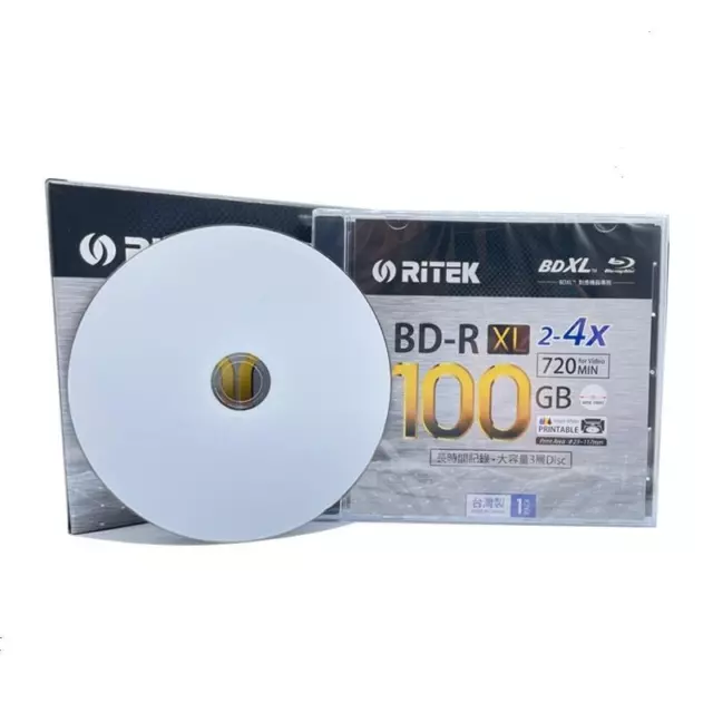 1 Pack Ritek White Surface Inkjet Printable 100GB BDXL BD-TL 2-4x Blu Ray Disc