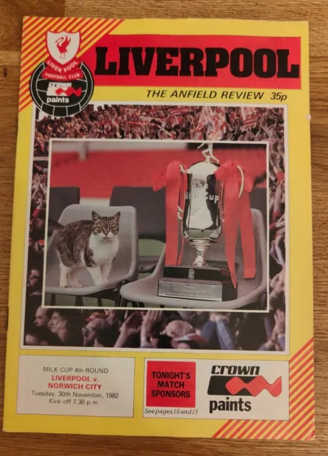 PROGRAMME - FC Official Programme Liverpool Vs Norwich Tues 30th Nov 1982