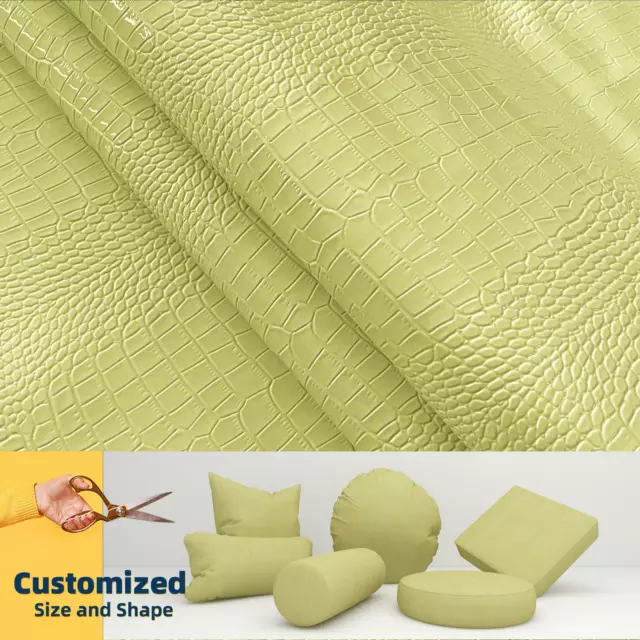 Pd010 Cushion Cover*Lt Yellow/Beige* Faux Leather Crocodile Skin waterproof 3D