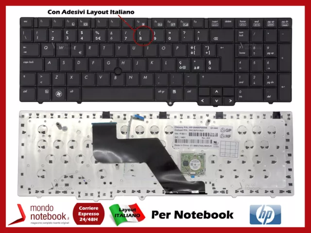 Clavier Notebook HP Elitebook 8540p 8540w Avec Adhésifs Layout Ita Trackpoint