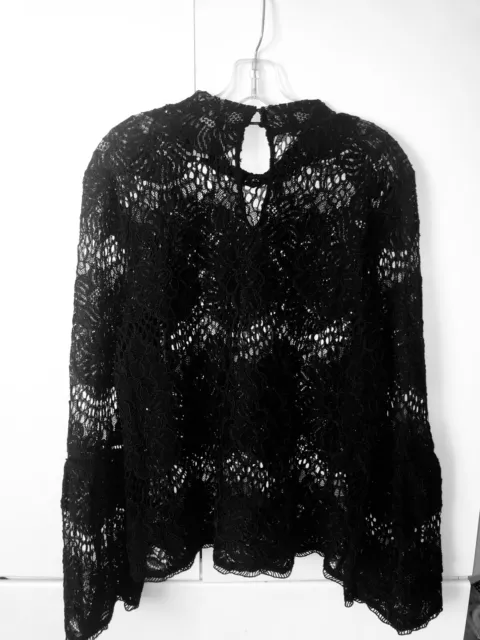 New  H & M Black  lace Blouse Top Sz 18 Long Sleeve NWOT