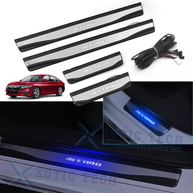 Blue Illuminated LED Door Sill Scuff Plate Guard For Honda Accord 2018 2019-2021