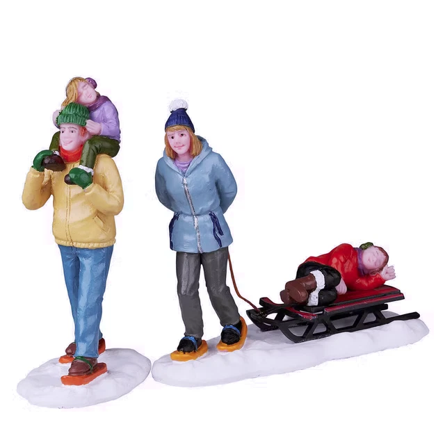Lemax 2022 Long Day Snowshoeing Vail Village #22148 Mom Dad Sled Girls Sisters