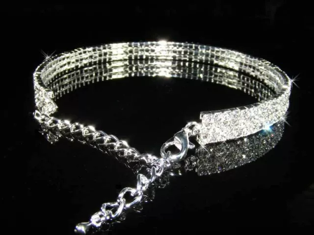 sale 3, 4, 5 Rows Simulated Diamond Silver / Gold Choker Necklace Party BN062 3