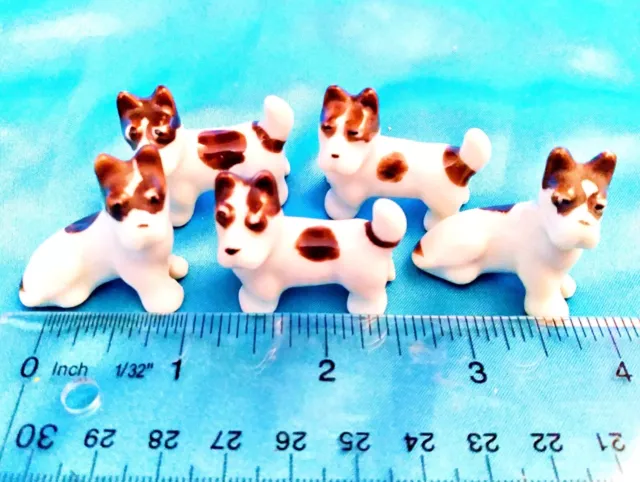 Set of 5 - Puppy Dog Terrier FAMILY - MINIATURE BONE CHINA - 1"