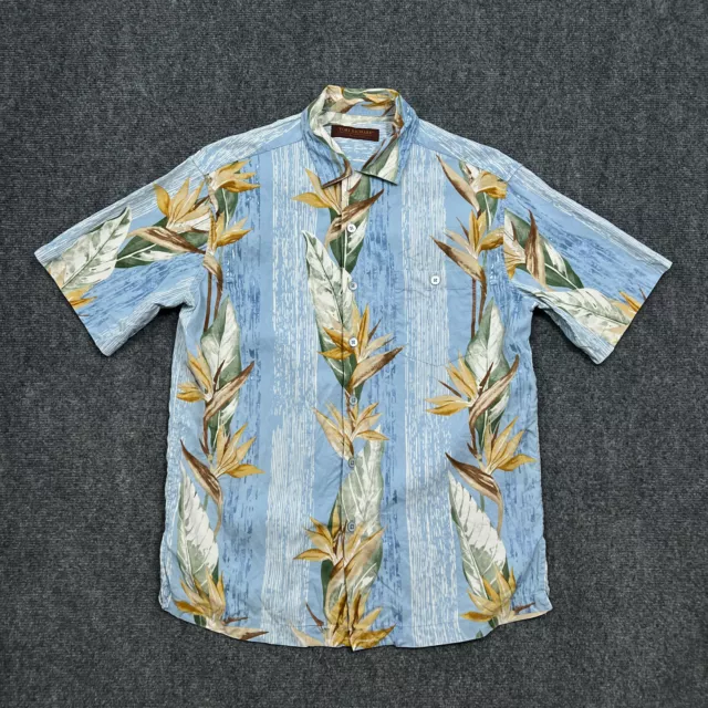 Tori Richard Mens Hawaiian Shirt Small Blue Silk Button Bird Of Paradise Pocket