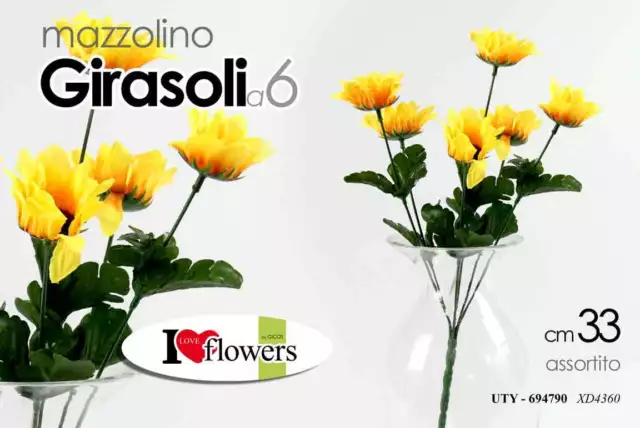 Bouquet Mazzo Girasole 33 Cm Mazzolino Fiori Finti Fiore Artificiale Stelo Color