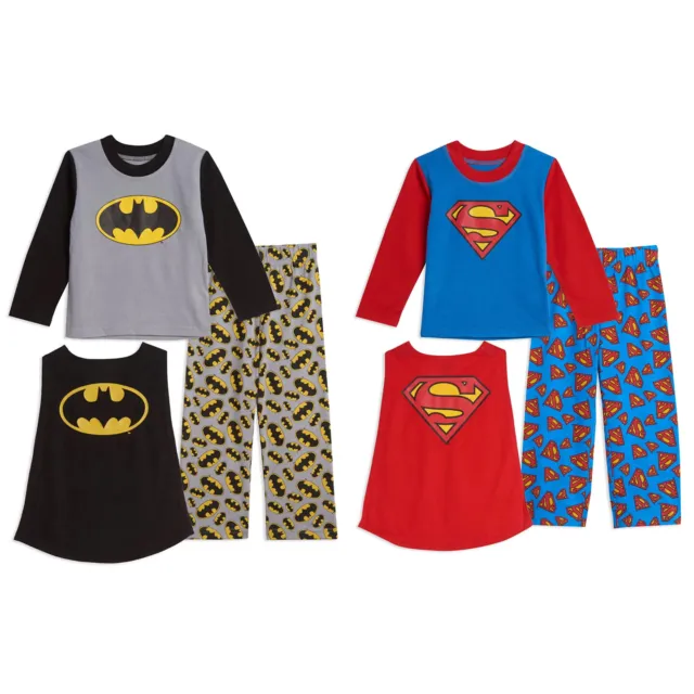 DC Comics ☆ Batman or Superman Boys' Long Pajamas 2-Piece Set with Cape ☆ 3T-8