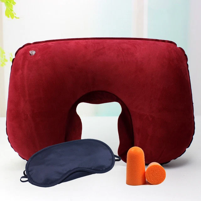 1X Portable Inflatable Flight Pillow Neck U Rest Air Cushion 2
