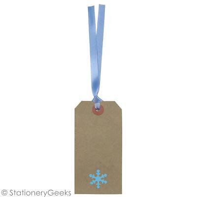 Buff 10 Buff SNOWFLAKE Christmas Gift Tags Luggage Vintage Xmas BLUE Ribbon Boys UK 