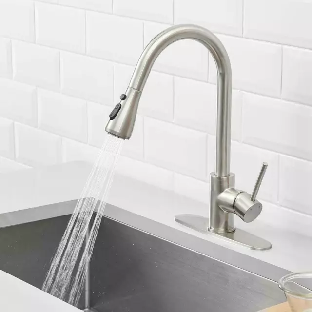COMMERCIAL KITCHEN SINK Faucet Pull Out Sprayer Mixer Tap Brushed ...