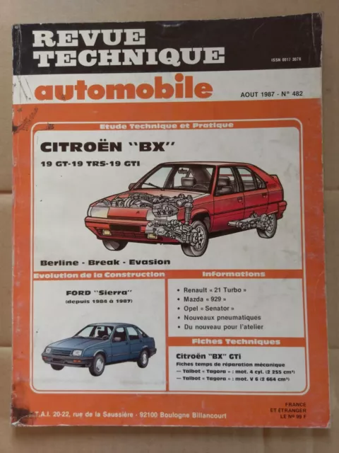 Revue Technique Automobile pour CITROËN BX 19 GT, 19 TRS et 19 GTI