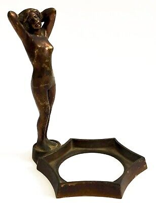 Antique Art Deco Solid Bronzed Brass Metal Nude Woman Lady Figure Sculpture Jbco