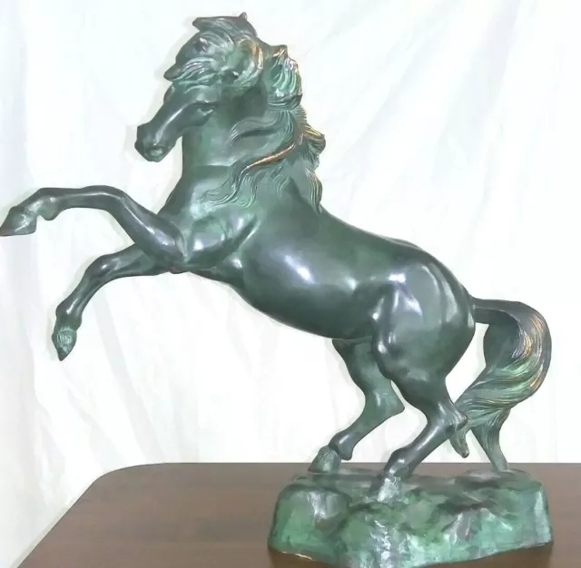 HEAVY BRONZE HORSE STATUE Made In ITALY MAJESTIC Metal Rearing Sculpture ART