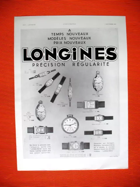 Publicite De Presse Longines Montres Precision Regularite Elegance Ad 1933
