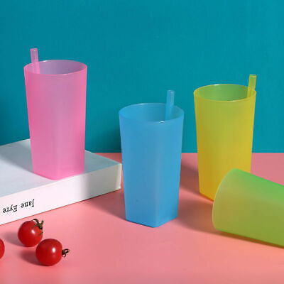 4 vasos para niños sorber una taza con paja incorporada sorbo de plástico C KFASex