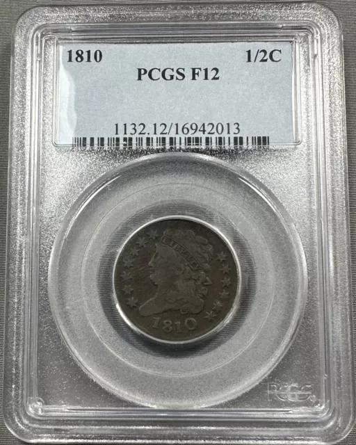 1810 Classic Head Half Cent 1/2c - PCGS F12 - Choice Original Better Date