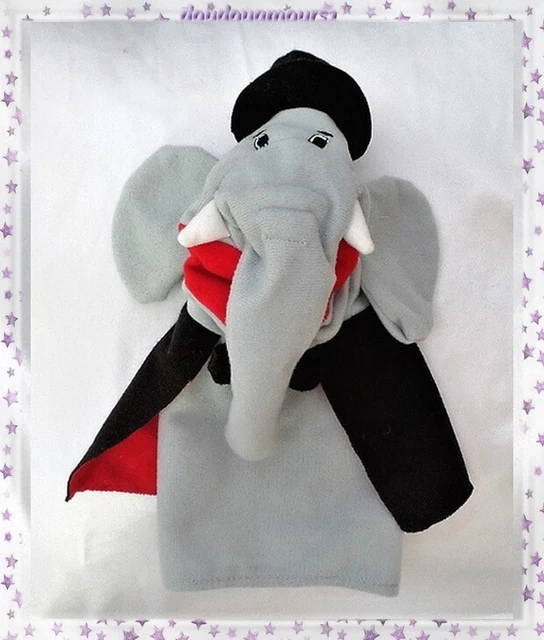 Doudou Peluche Marionnette Eléphant Gris Noir Rouge Chapeau Ikea