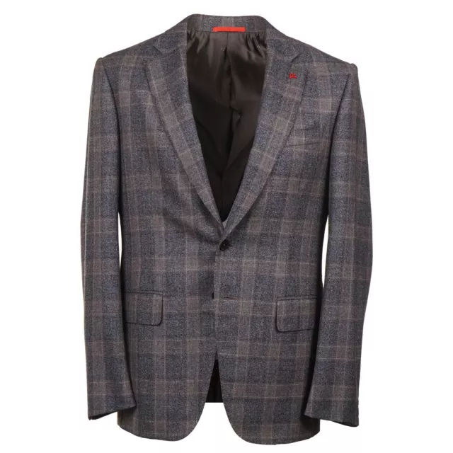 Isaia Medium Gray Melange Tonal Check Soft Wool Suit 46R (Eu 56) Gregory