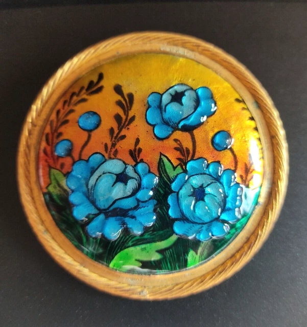 Broche Ancienne En émail Des Cévennes - Motif Fleurs En Relief, Multicolore (parfait état)