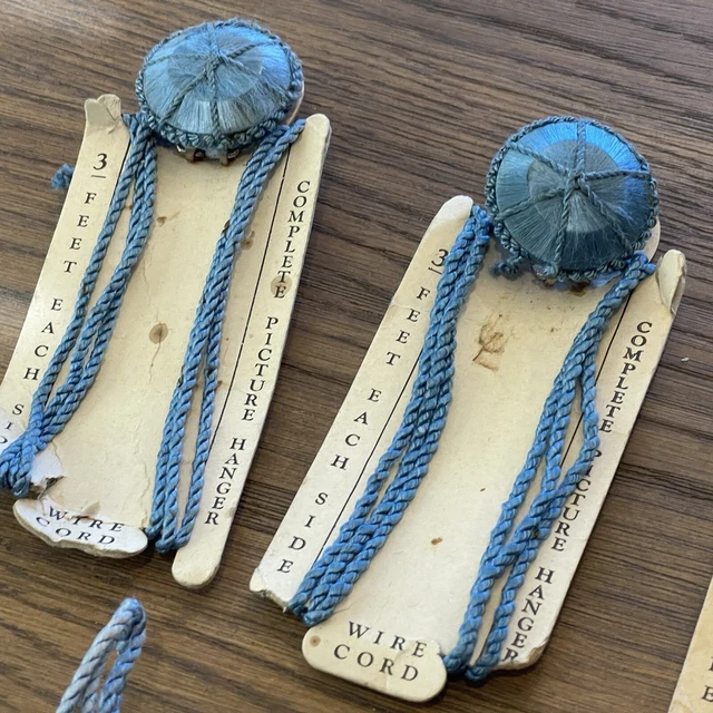 NOS 3 Wired Cord Picture Mirror Hanger Tassle New Vintage Blue 5