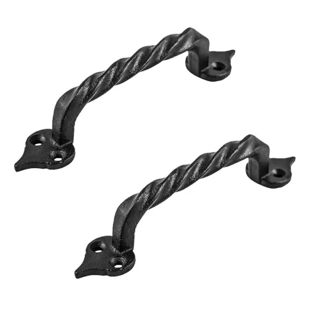Black Twisted Wrought Iron Door Pull Handle 5 7/8" L Rust Resistant Pack of 2