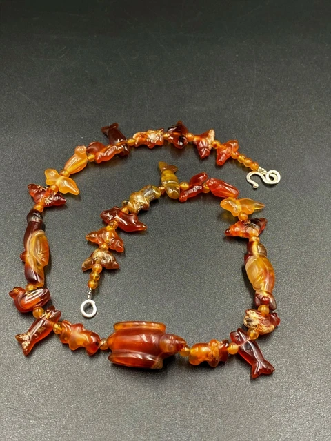 Old Ancient Antique Animals Figures Beads carved In Red Agate south east Asia