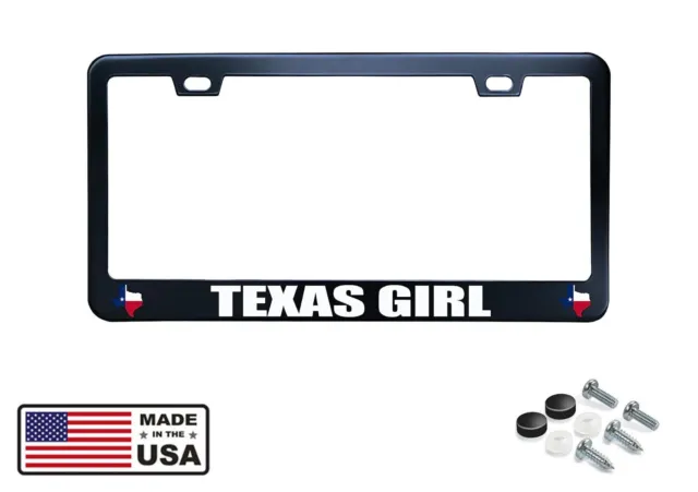 Texas Girl Texas Map Black Stainless Steel License Plate Frame